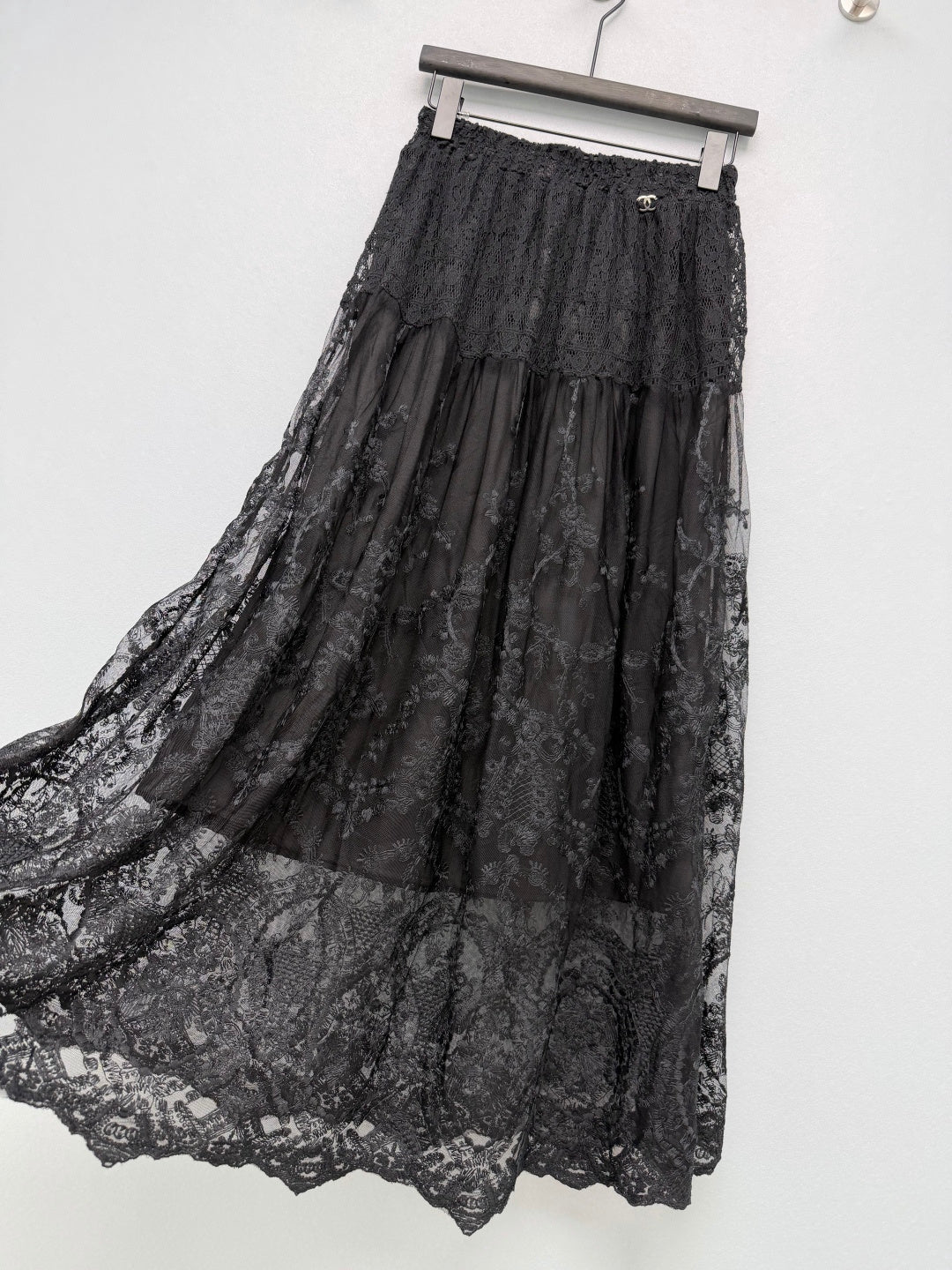 Chanel 2026 Lace Embroidery Midi Skirt Cotton 372978