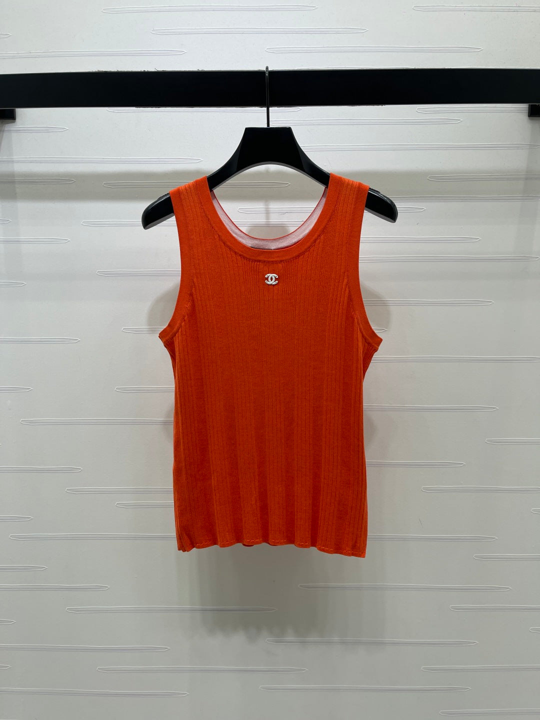 Chanel 2026 Vertical Ribbed Crew Neck Knit Vest Cotton 376040