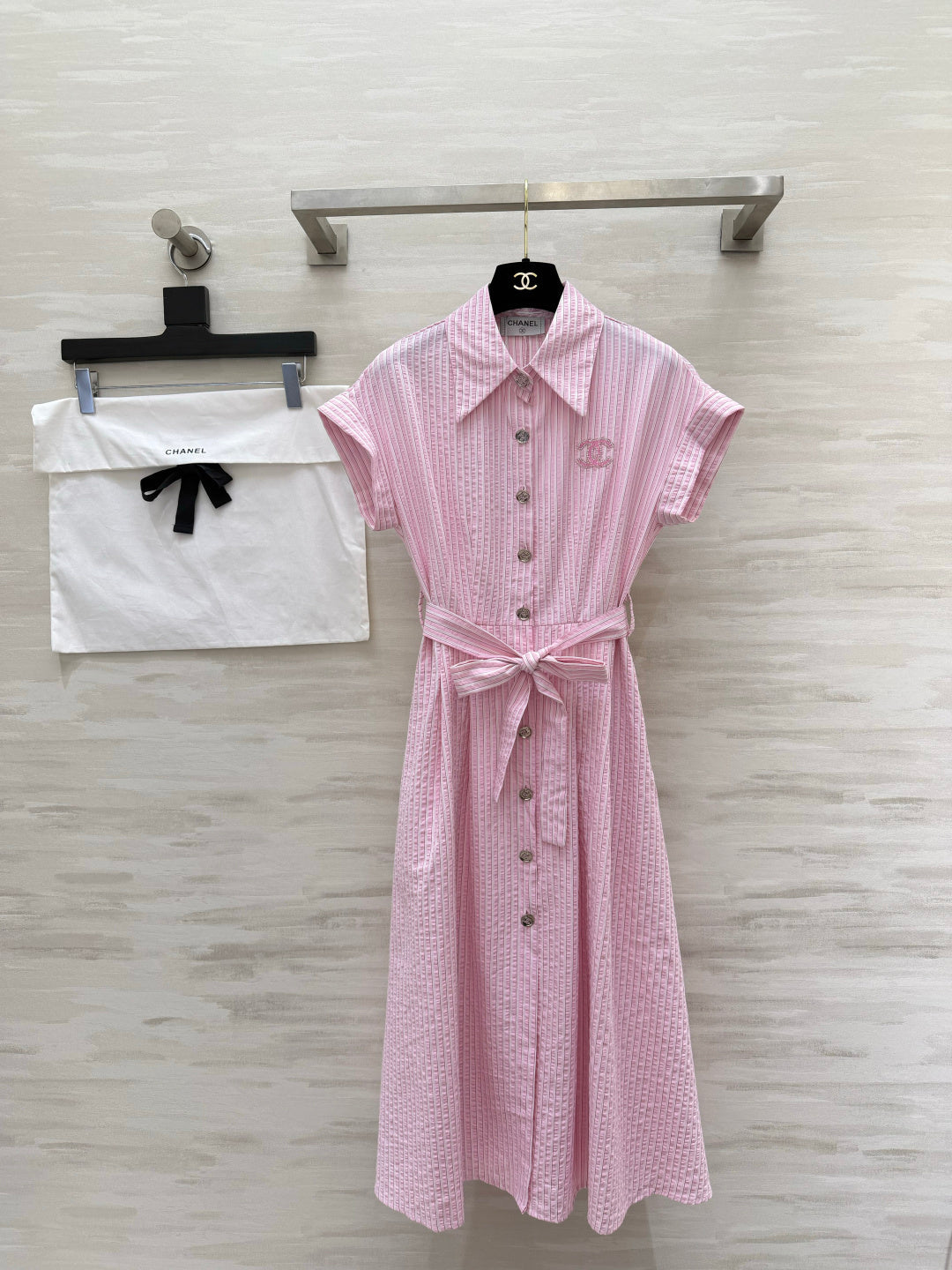 Chanel 2026 Striped Shirt Dress Pink and Blue Cotton 377536