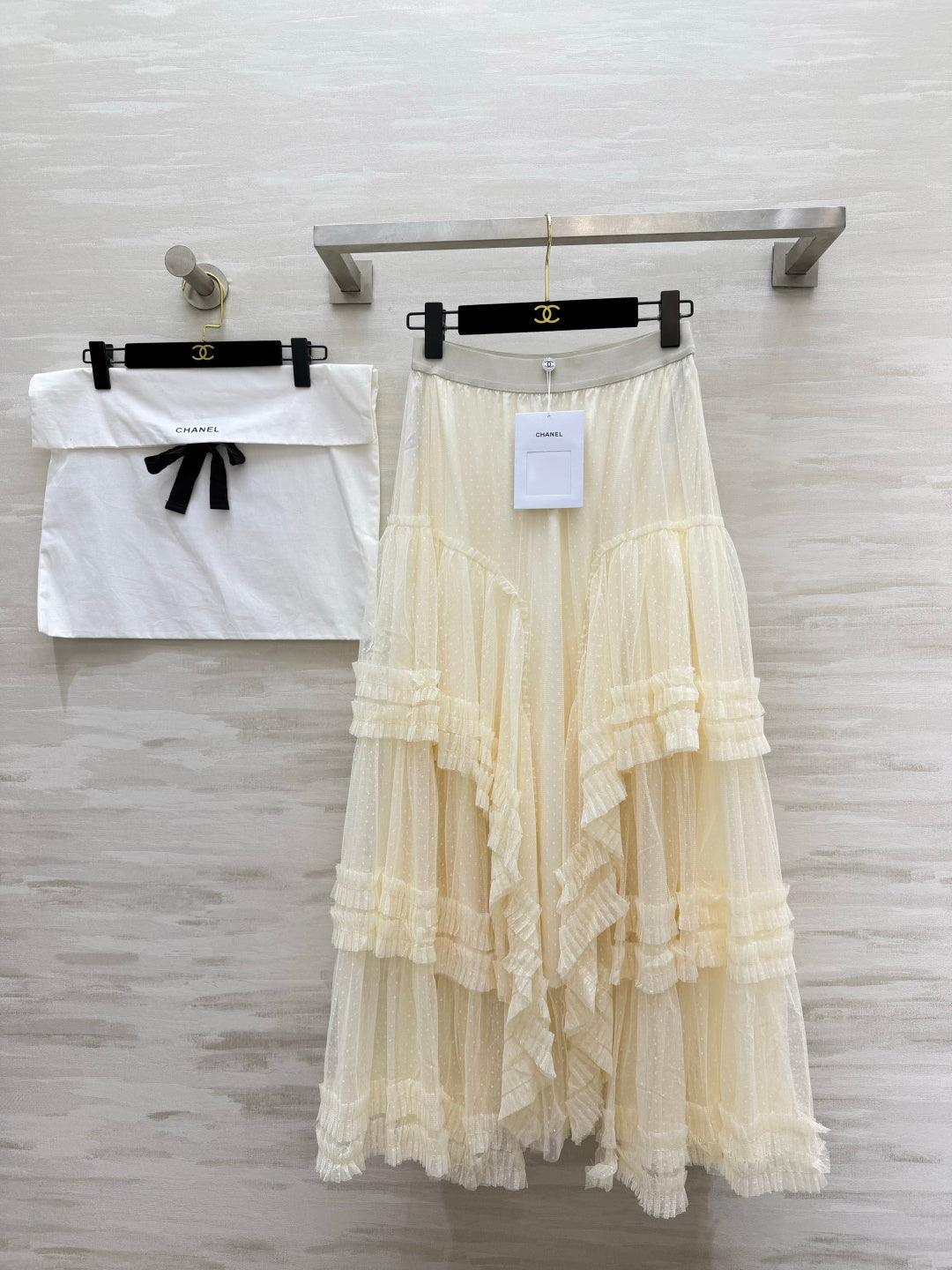 Chanel 2026 Polka Dot Mesh Cake Skirt with Layered Ruffles 377534