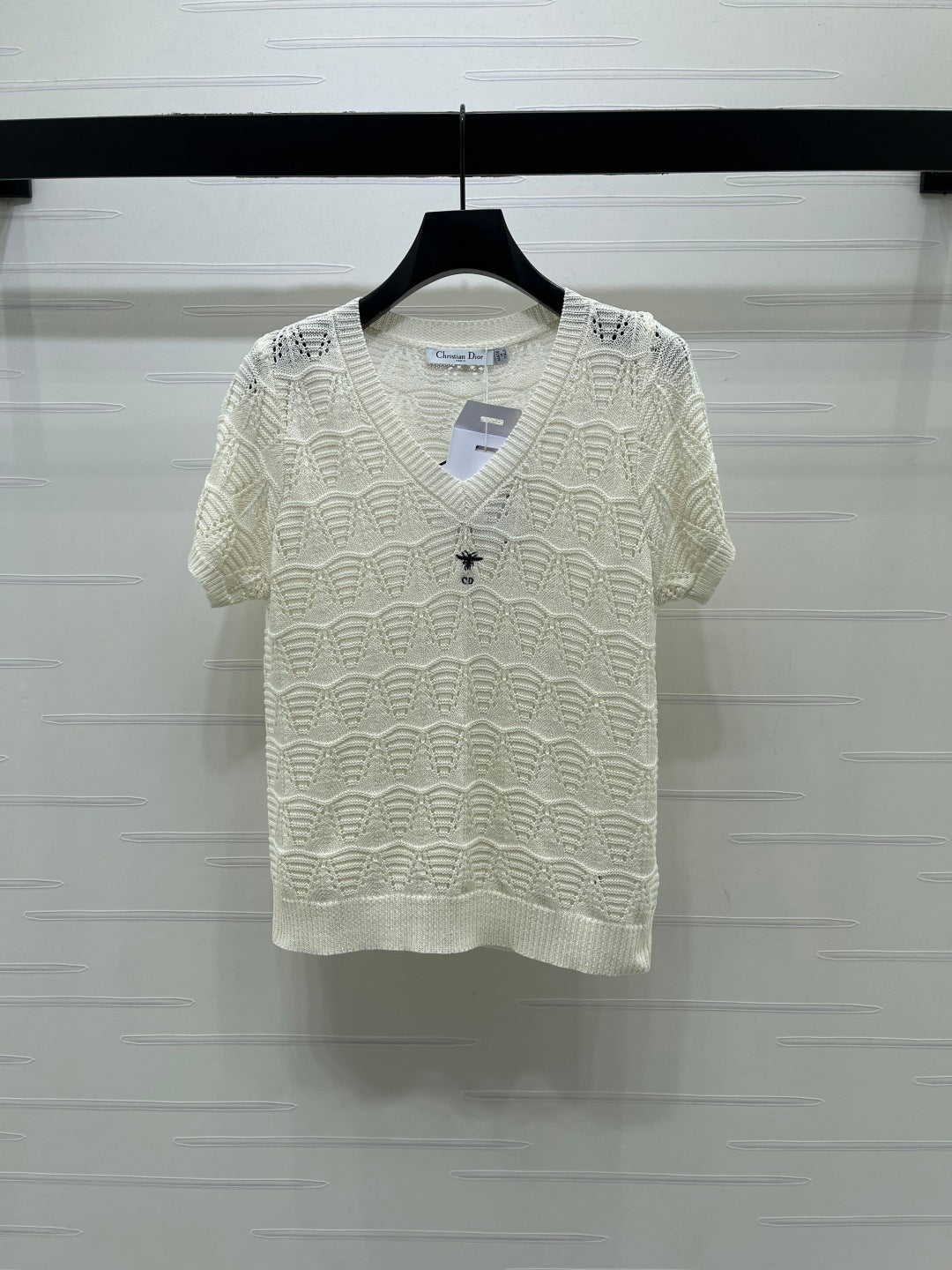 Dior 2026 Hollow-out V-neck Knit Short-sleeved Top Wool Cotton 377970