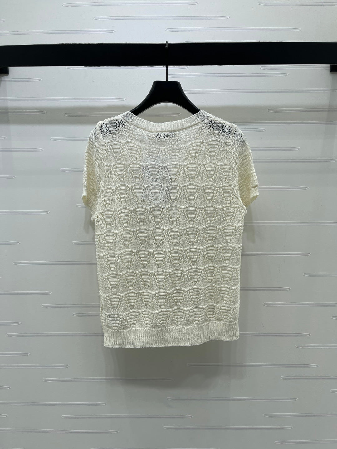 Dior 2026 Hollow-out V-neck Knit Short-sleeved Top Wool Cotton 377970