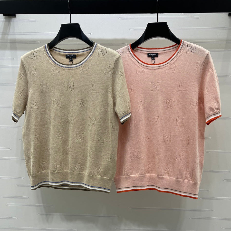 Chanel 2026 Hollow-out Knit Crew Neck Short-sleeved Top 380725