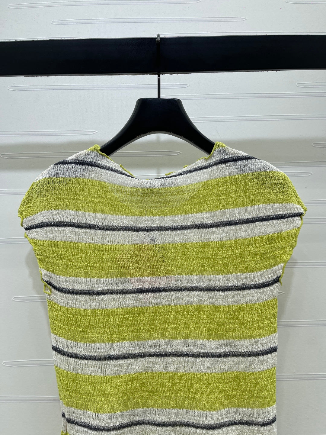 Miumiu 2026 Color-blocked Striped Knit Short-sleeved Top Cotton 380669