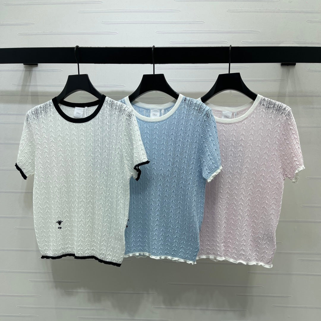 Dior 2026 Cable Knit Textured Short-Sleeve T-Shirt Wool 48244