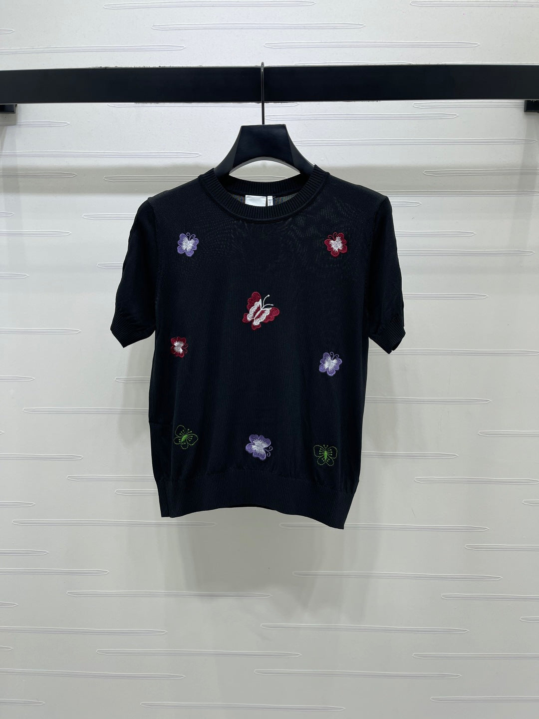 Dior 2026 Embroidered Butterfly Knit Short-Sleeve T-Shirt Cotton 422553