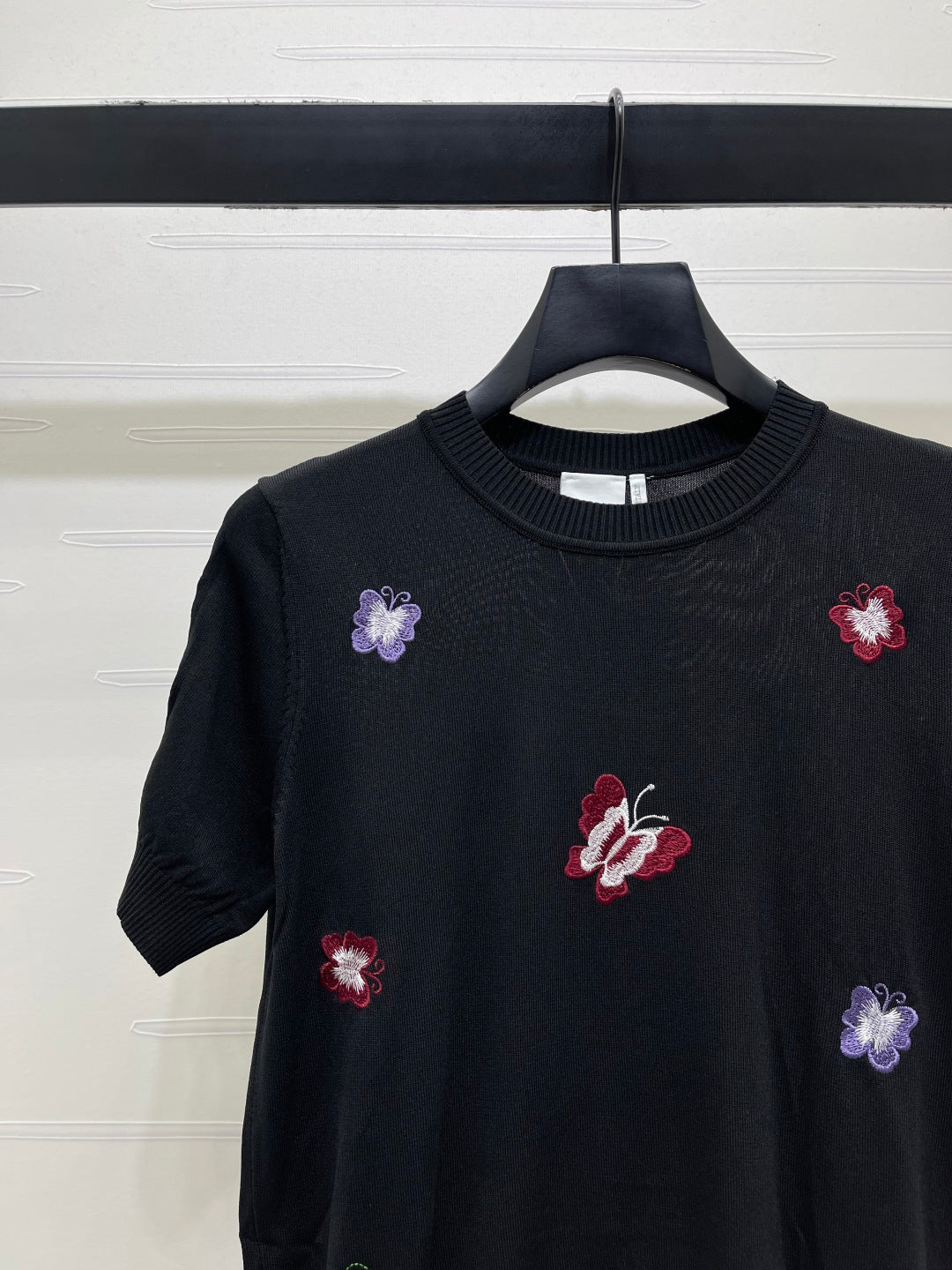 Dior 2026 Embroidered Butterfly Knit Short-Sleeve T-Shirt Cotton 422553