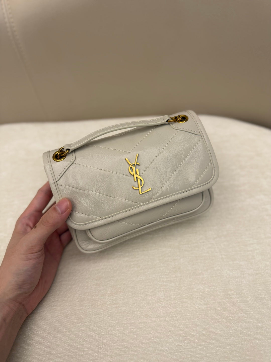 YSL 2026 Niki Mini Chain Bag 18cm Gold Hardware Leather