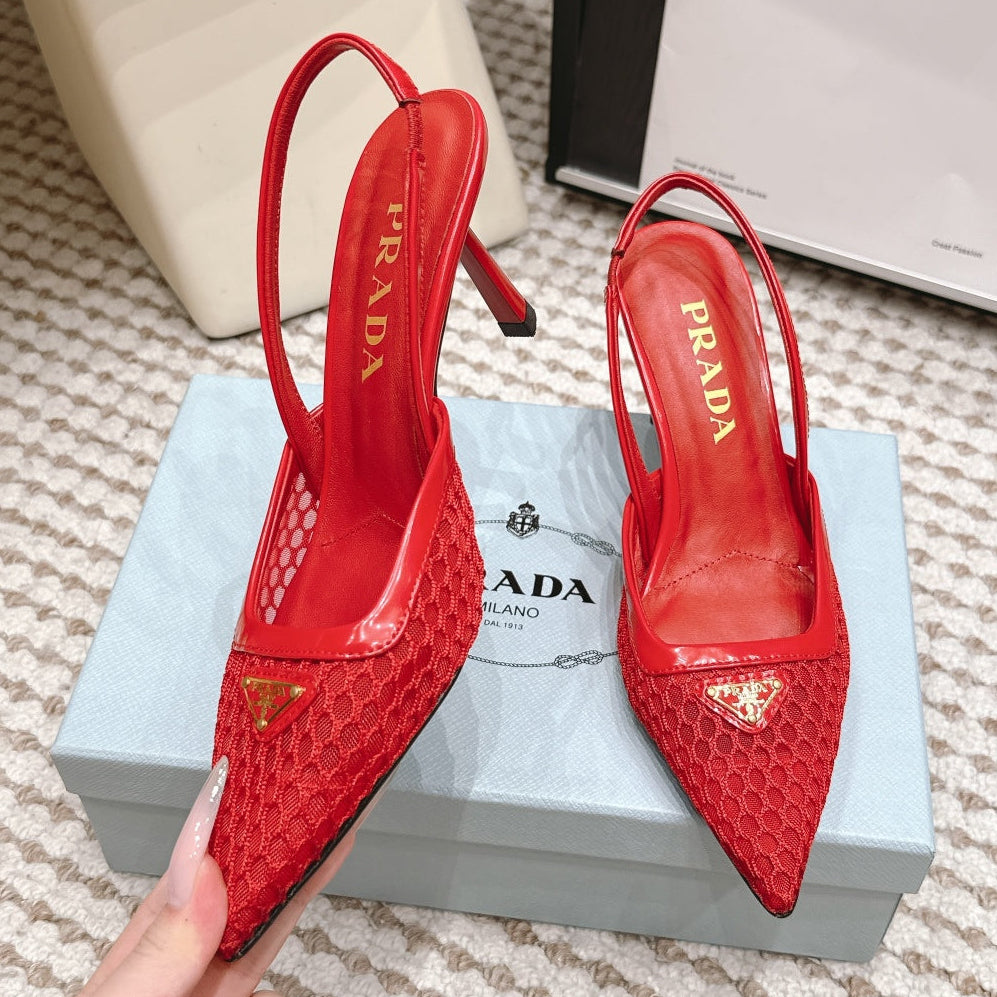 Prada 2026 Pointed-Toe Slingback 75mm Mesh 173939