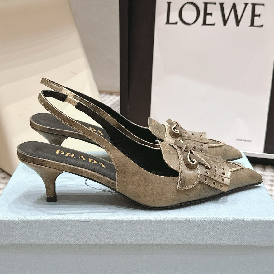 Prada 2026 Kiltie Fringe Pointed Toe Shoe 55mm Leather 173940