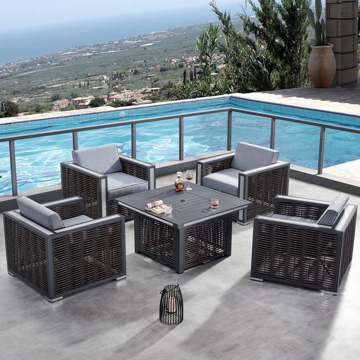 DekoLiving COP30902 Avola Outdoor Patio Set & Firepit
