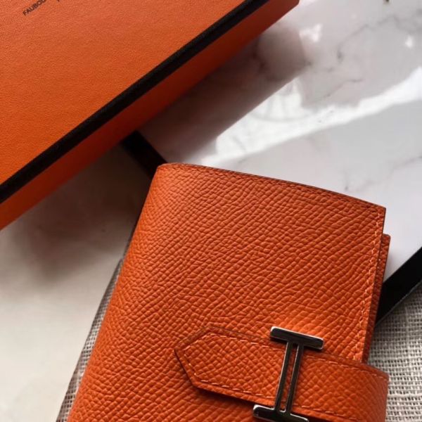 HM Bearn 10cm Mini Wallet In Orange Epsom Leather