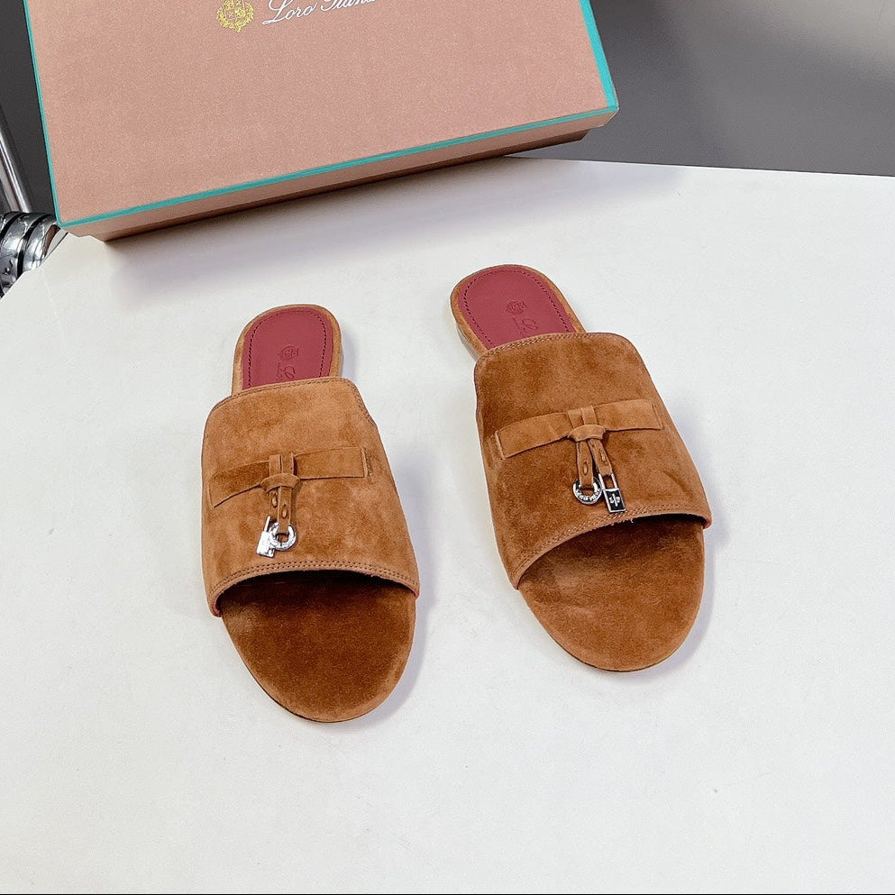 Loro Piana Summer Charms Flat Sandals Suede Lambskin