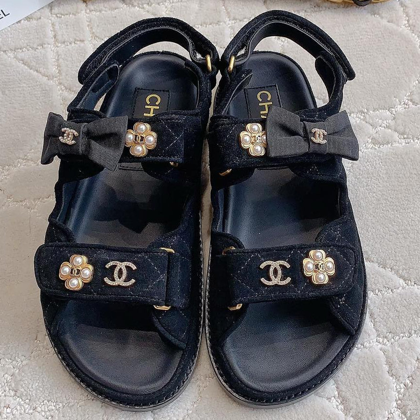Chanel 2026 Quilted Sandals Suede Sheepskin 977358