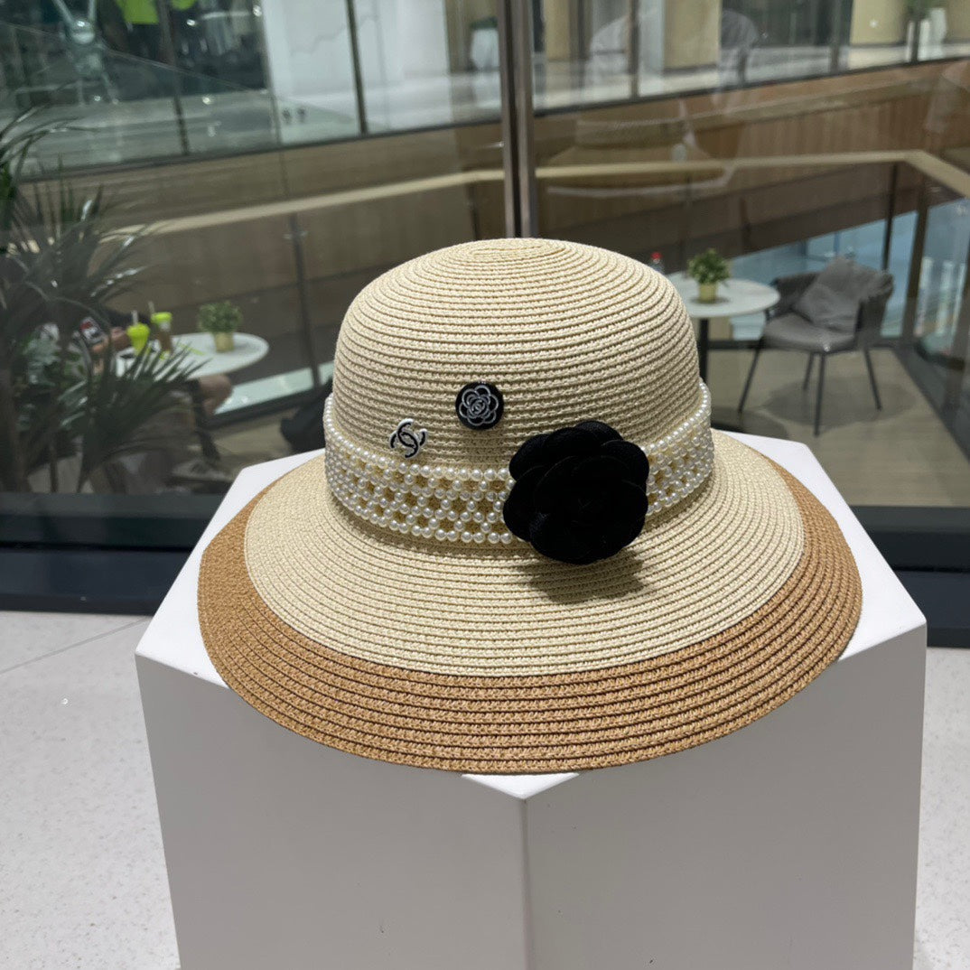 Chanel Camellia Woven Straw Hat 213420
