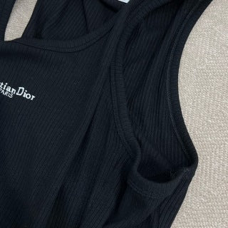 CD 25 Embroidered Threaded Vest Dress Black White Cotton