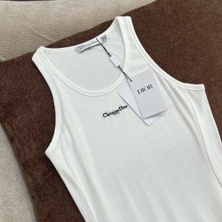 CD 25 Embroidered Threaded Vest Dress Black White Cotton