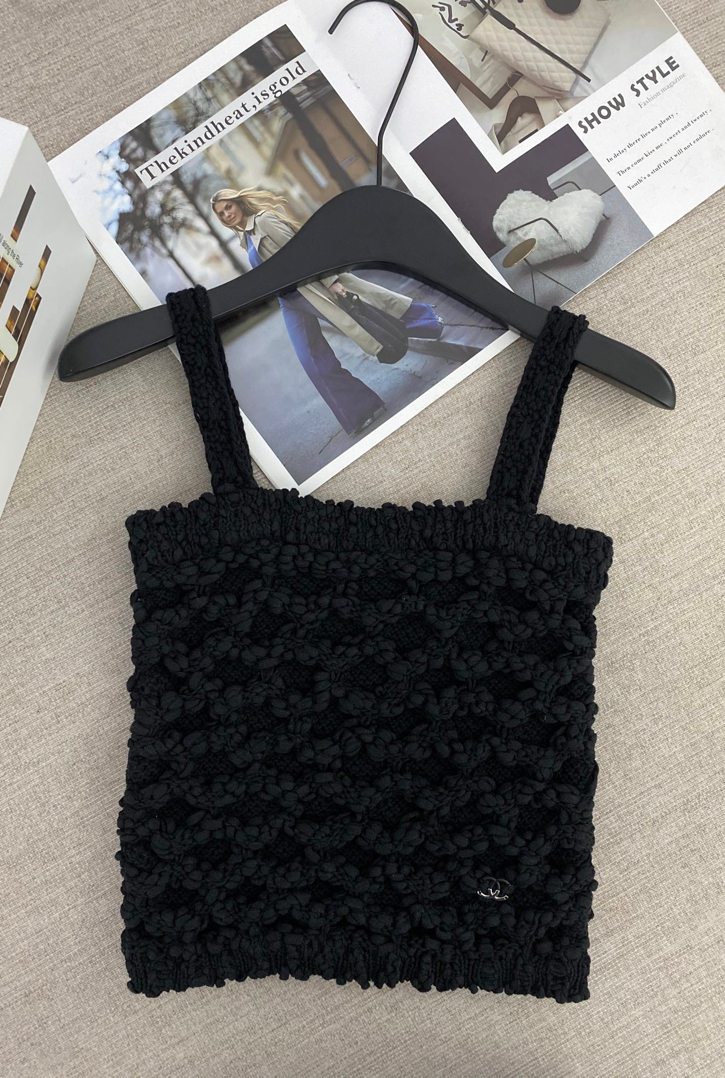 Chanel 2026 Tweed Diamond Quilted Openwork Knit Camisole Viscose Cotton 170743