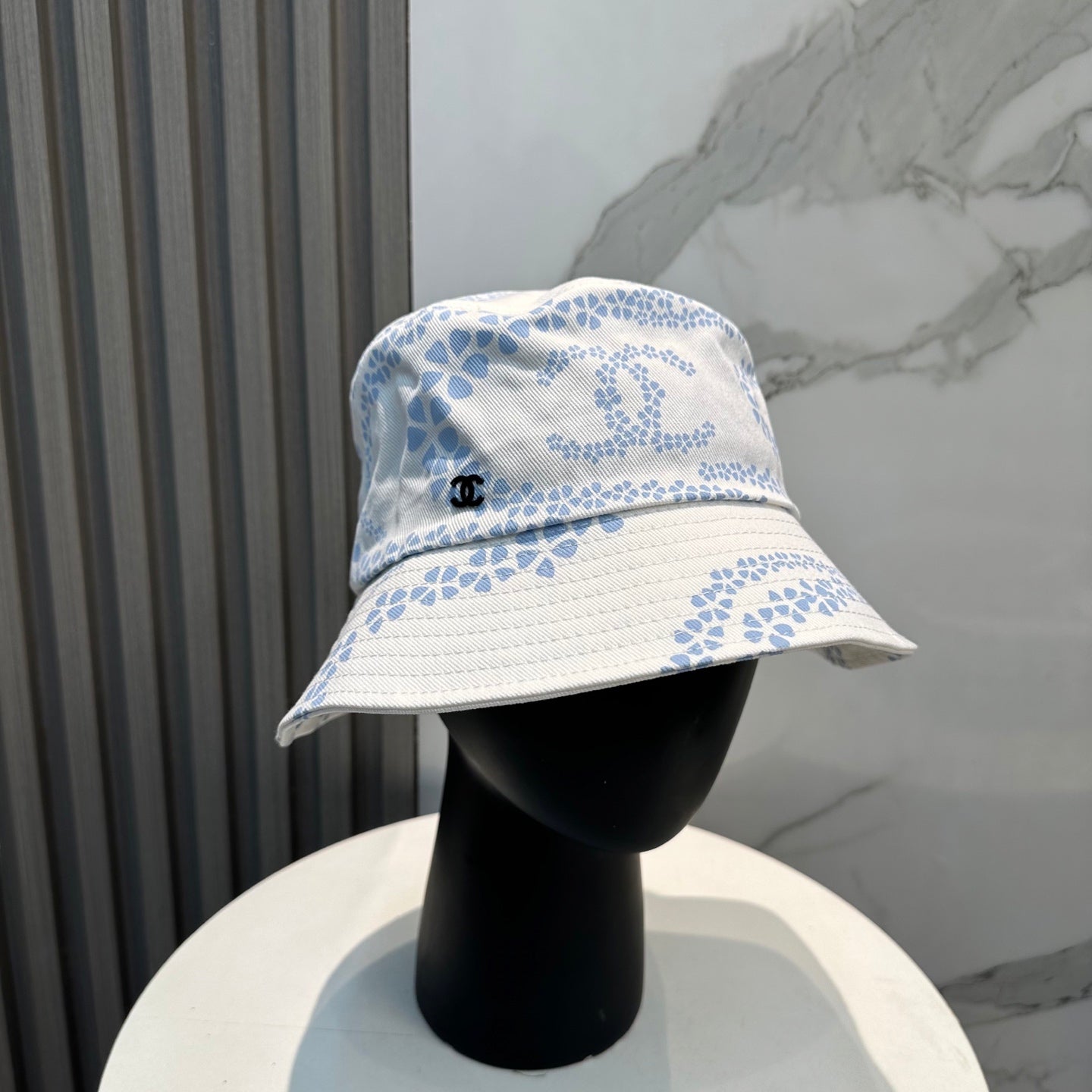 Chanel Bucket Hat With CC Logo And Floral Pattern Cotton 237371