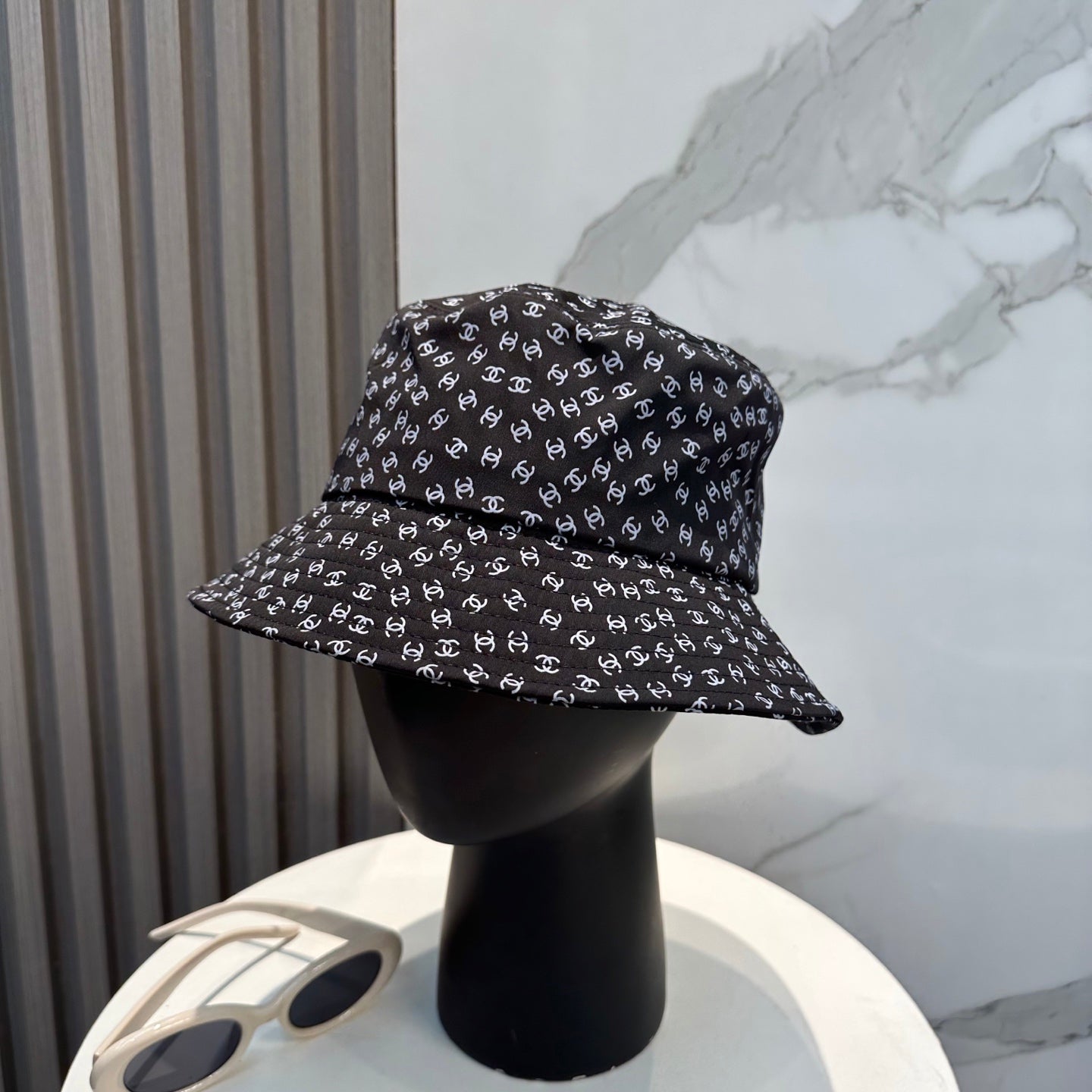 Chanel Bucket Hat With CC Logo Pattern Cotton 237374