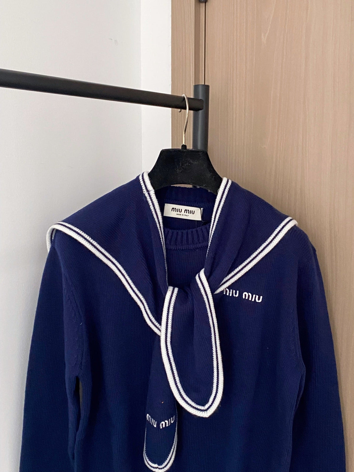 Miumiu 2025 Sailor Sweater Red and Navy Blue Wool