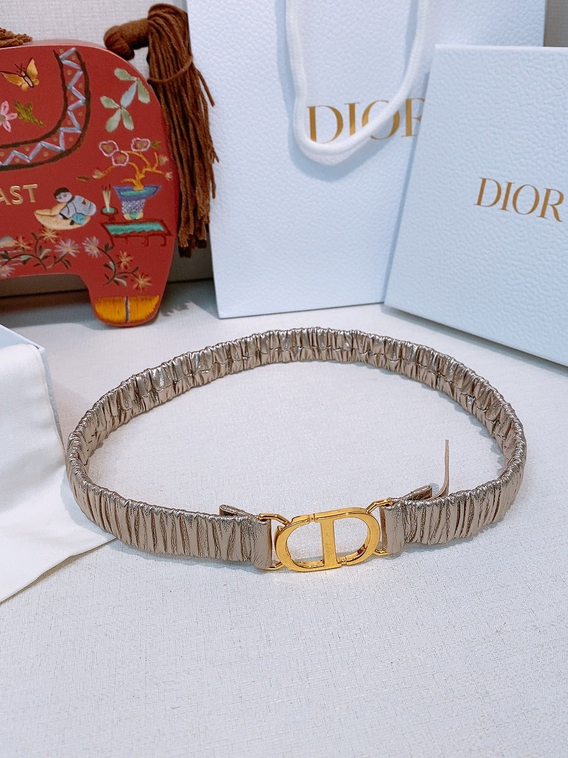 Dior Ruffled Belt 20mm Lambskin 201208