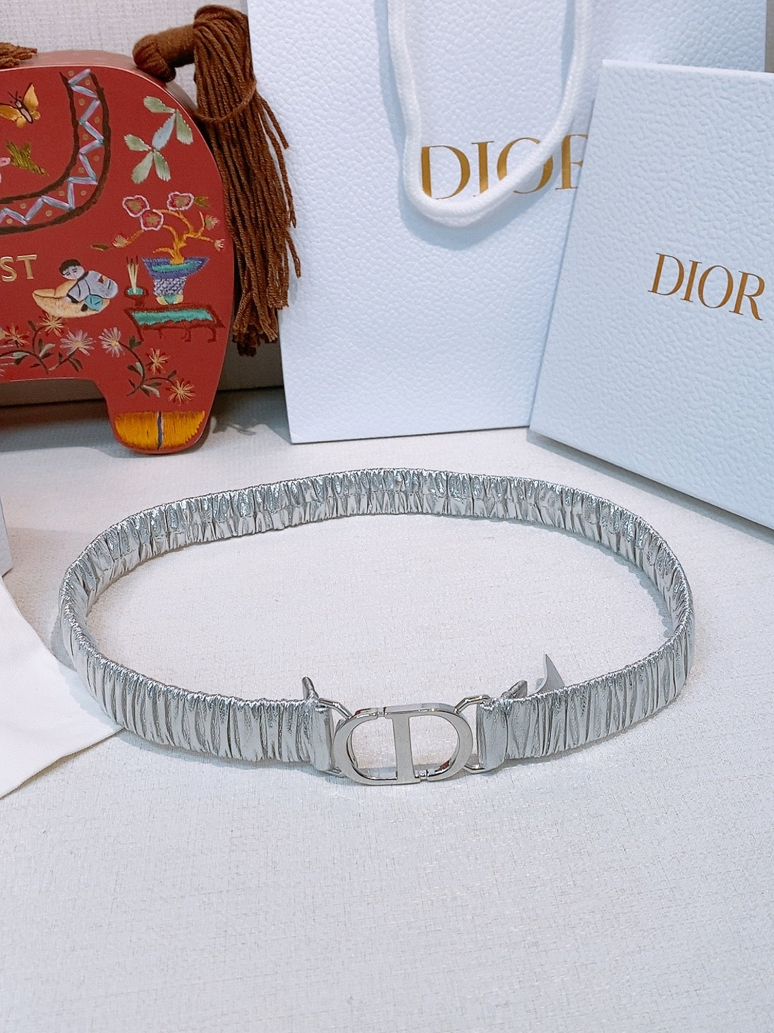Dior Ruffled Belt 20mm Lambskin 201208