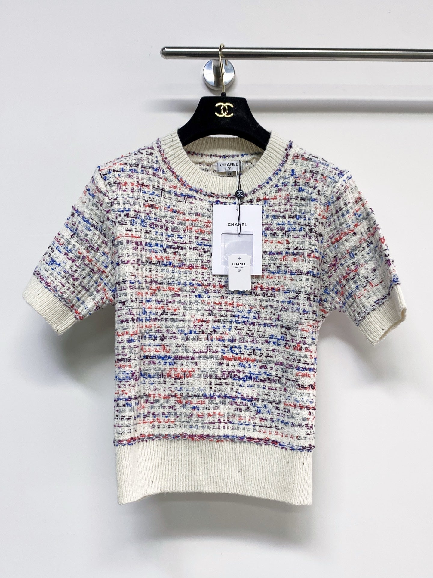 Chanel 2026 Short-Sleeve Shirt Blue and White Wool