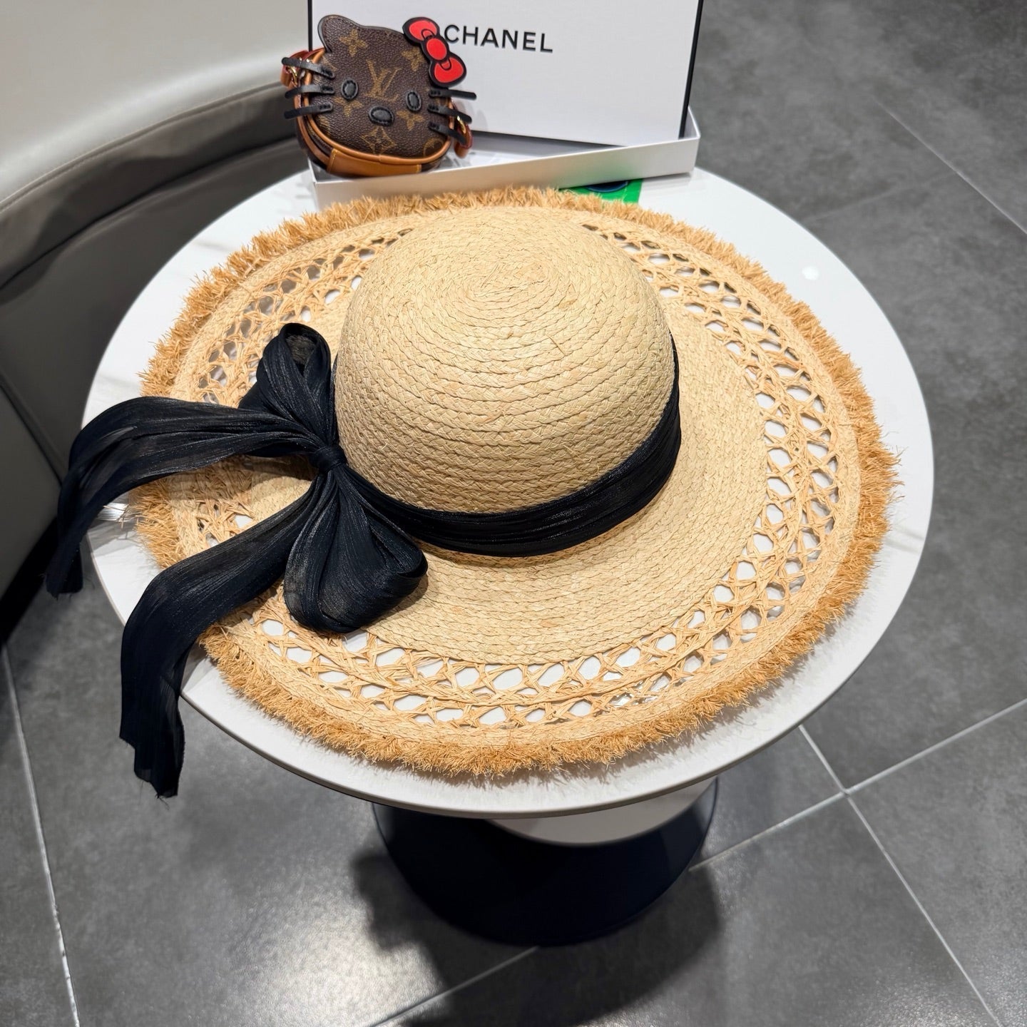 Chanel Raffia Sun Hat With Silk Ribbon 219110