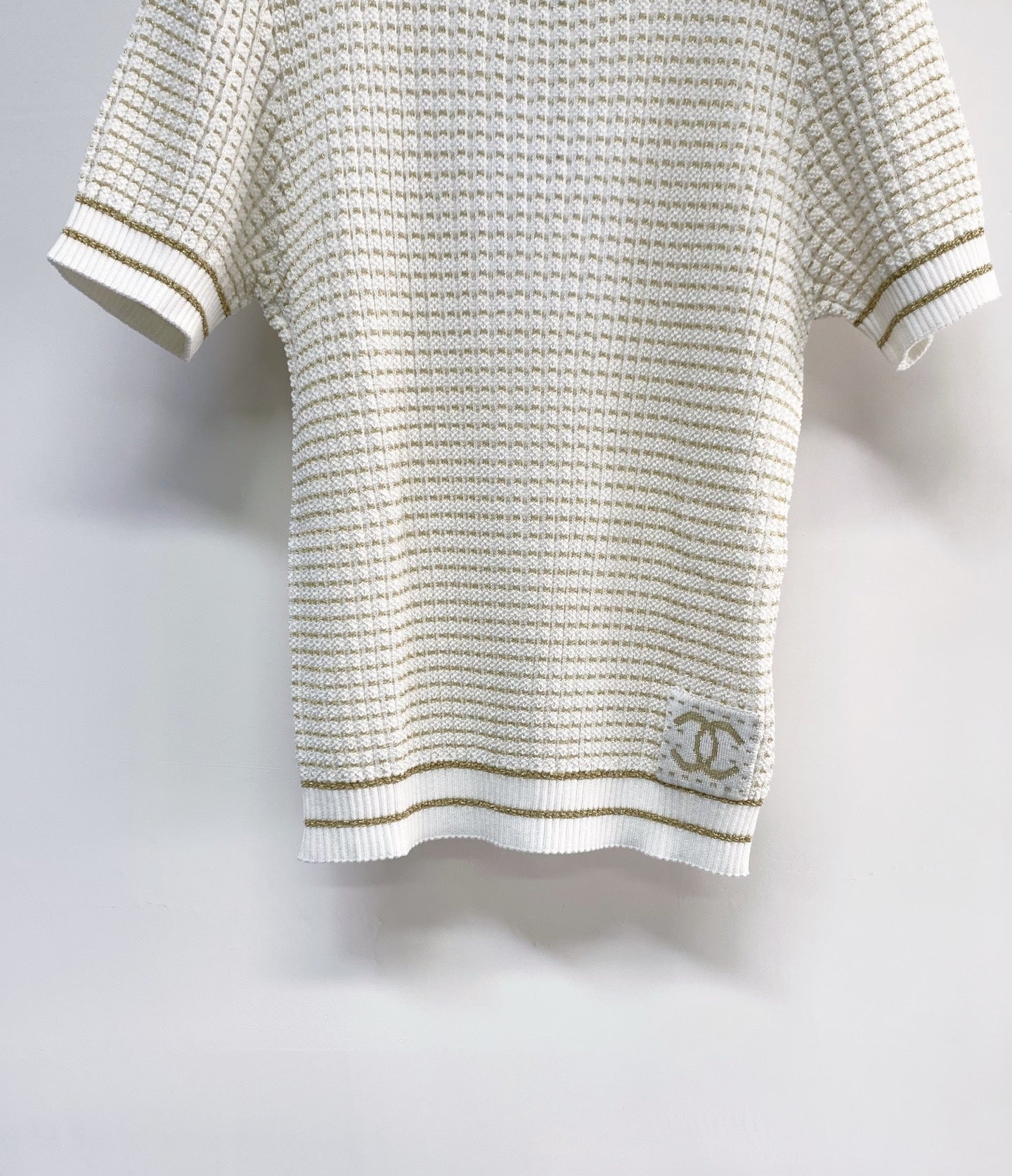 Chanel 2026  Short-Sleeve Shirt Cream and Navy Blue Tencel Nylon