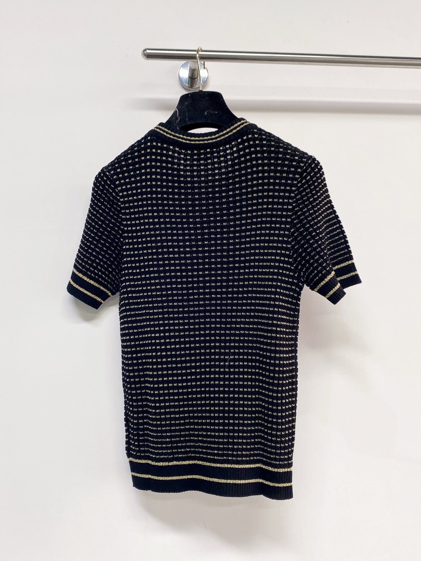 Chanel 2026  Short-Sleeve Shirt Cream and Navy Blue Tencel Nylon