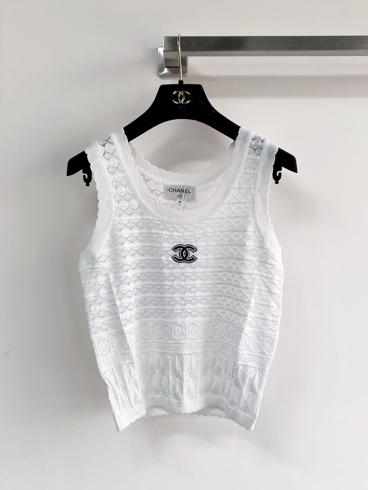 Chanel 2026 Vest White Yellow Navy Blue Wool Tencel