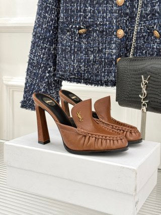 YSL 26ss High Heeled Open Back 105 Sandals Sheepskin