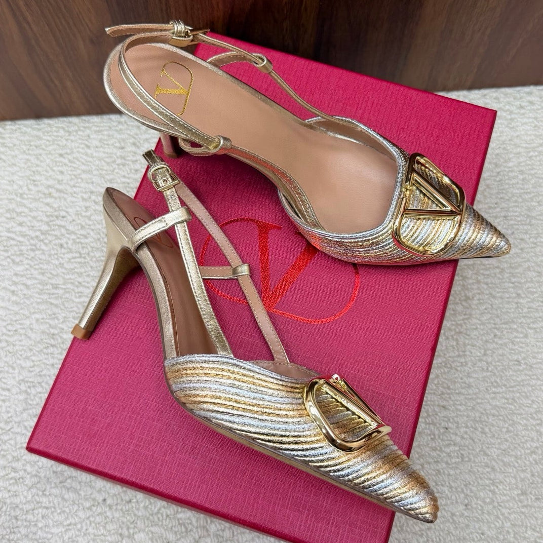 Valentino 2026 Foliefoliage Slingback Pumps Grainet Calfskin 871049