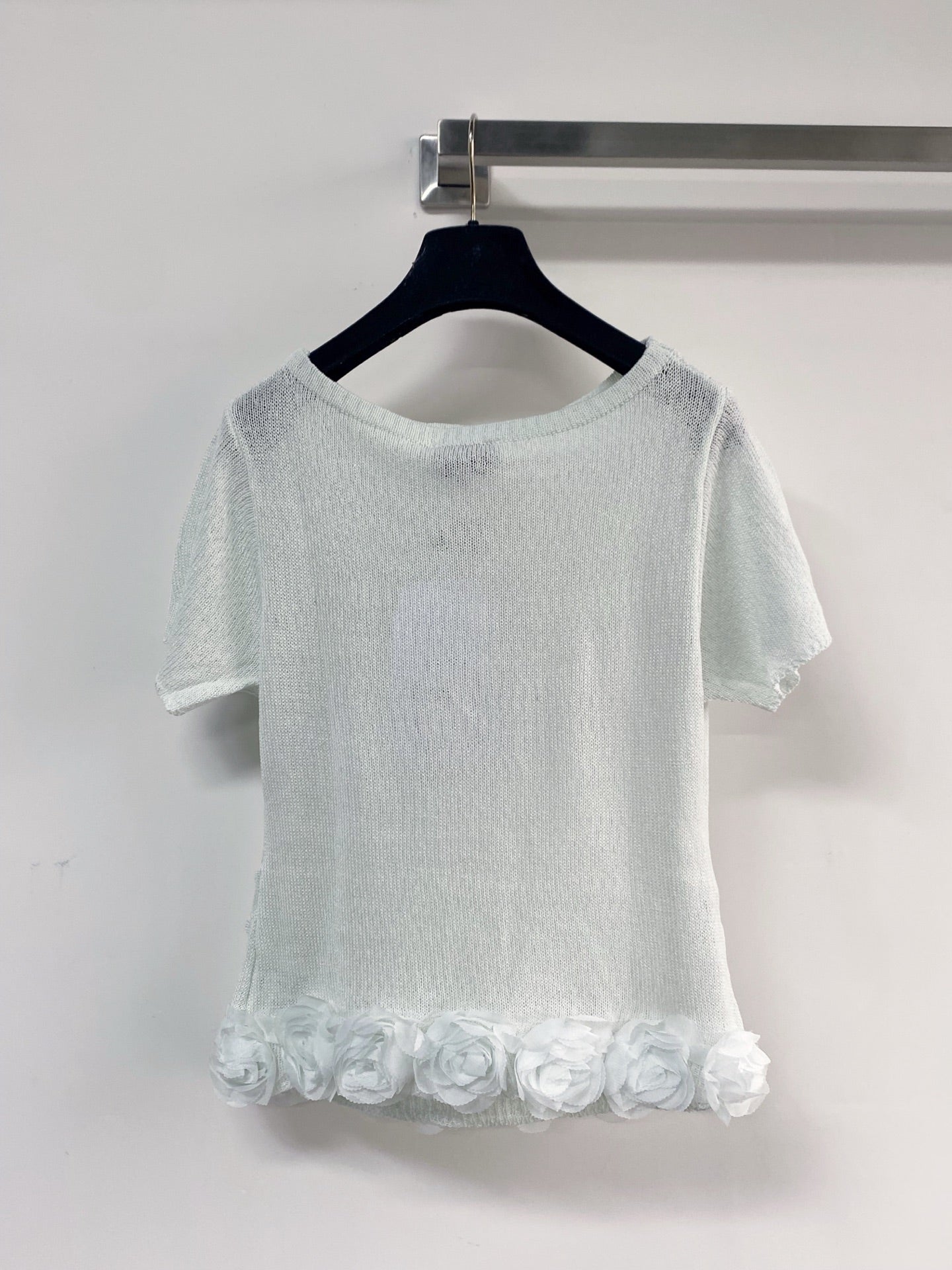 Chanel 2026 T-shirt with Flower Detail Purple Mint Green Wool Nylon 140475