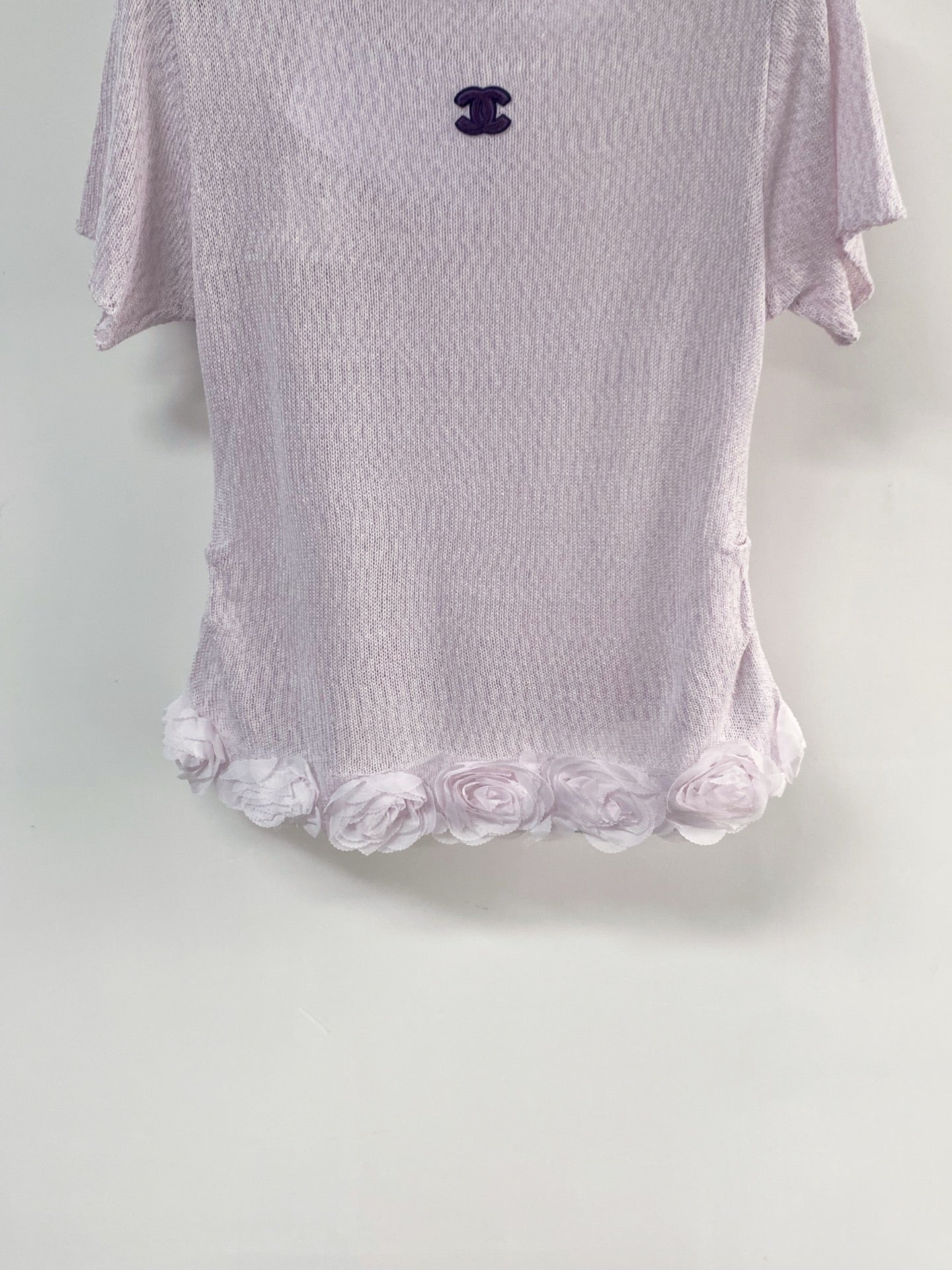 Chanel 2026 T-shirt with Flower Detail Purple Mint Green Wool Nylon 140475
