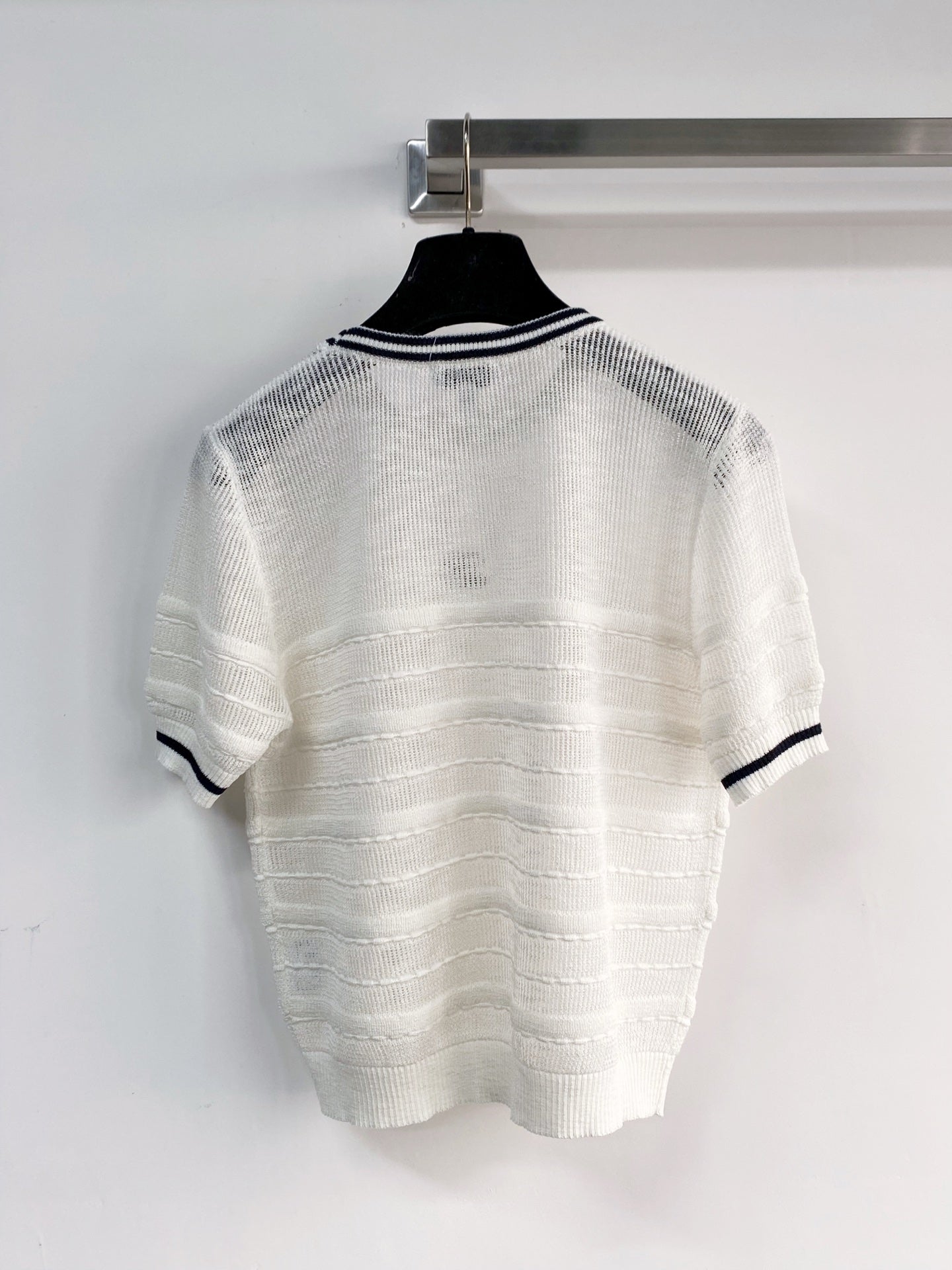 Chanel 2026 Short-sleeved Shirt Navy Blue White Tencel Cotton 166800