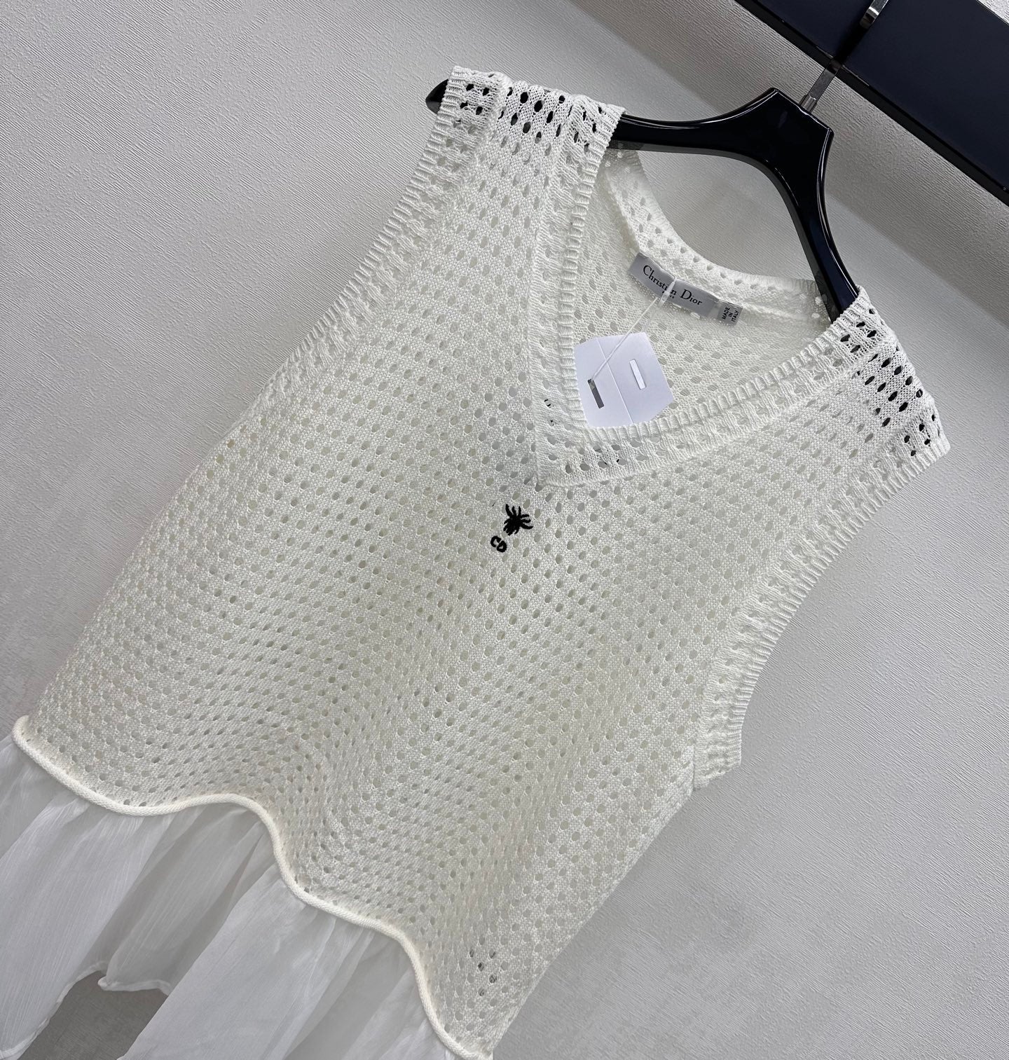 Dior 2026 Patchwork Hollow-Out Knitted Vest Black and White Wool 374931