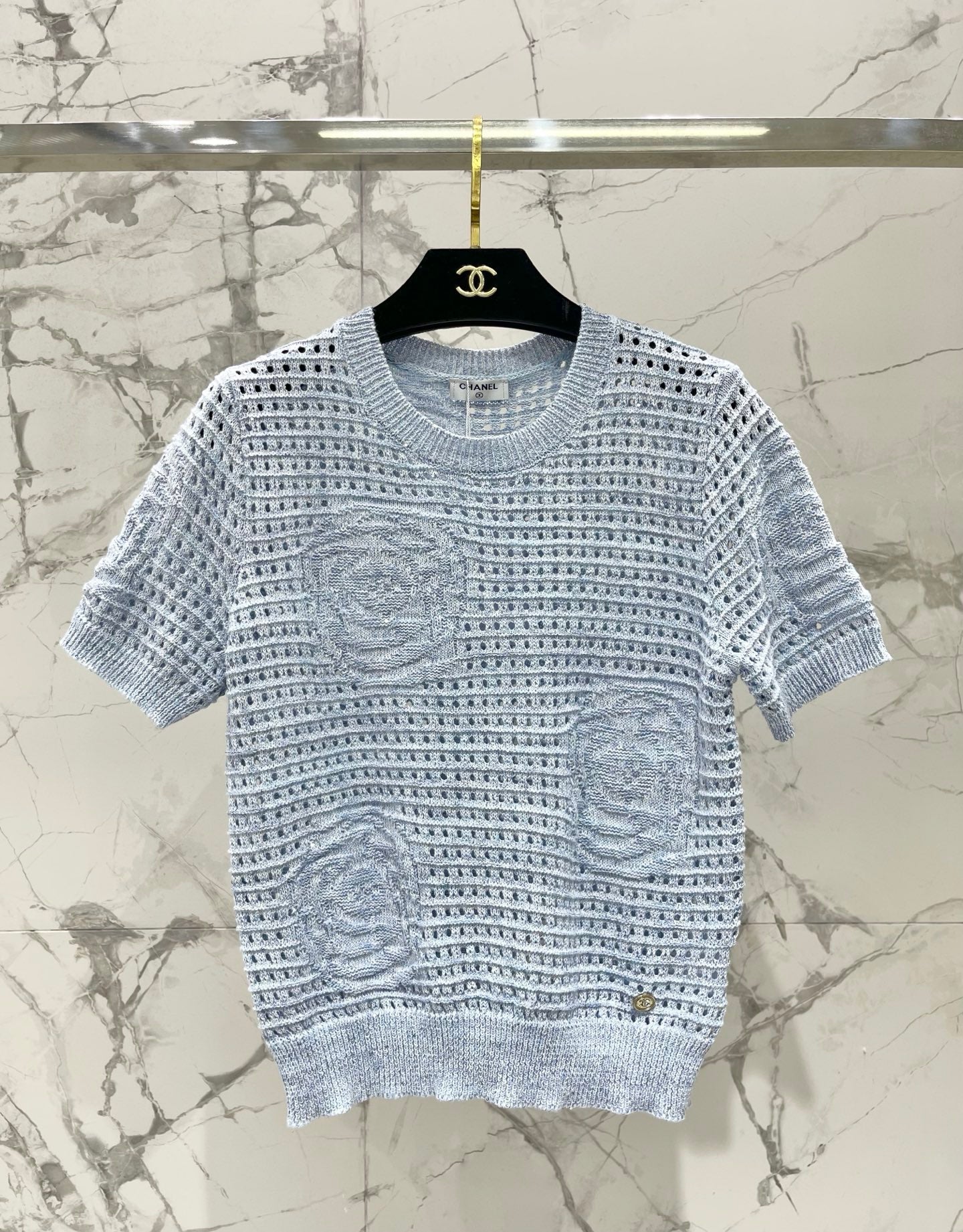 Chanel 2026 Hollow-Out Crew Neck Knit Short Sleeve Wool 178762