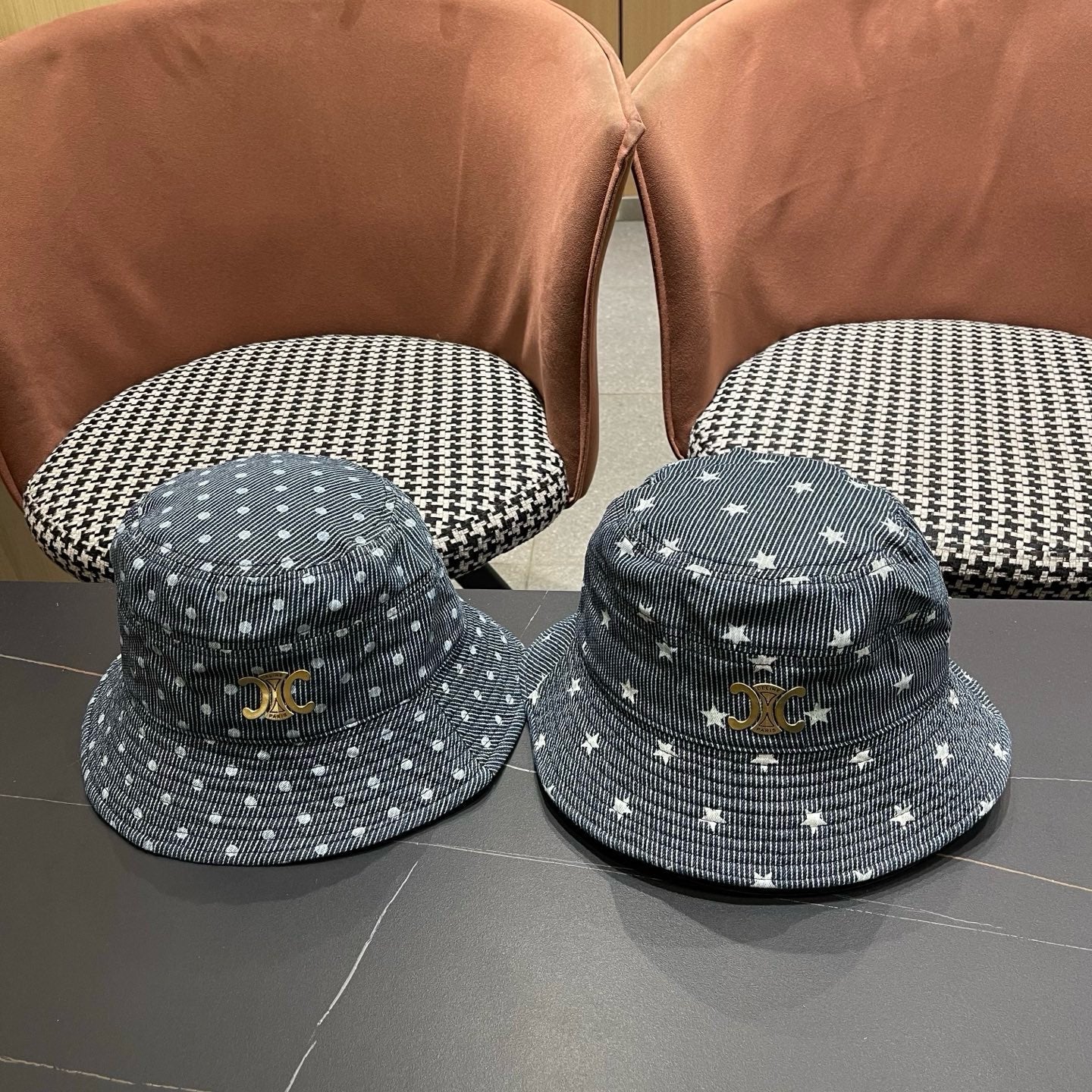 Celine Striped Denim Bucket Hat 219161