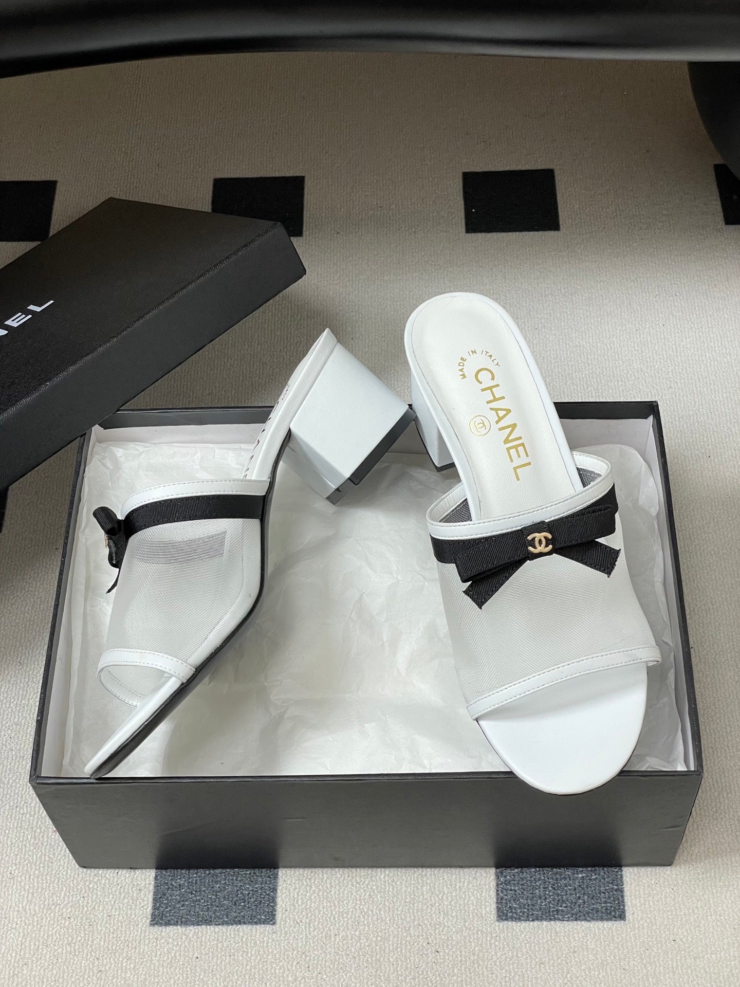 CC 2026 Sandal Bow Mesh Calfskin