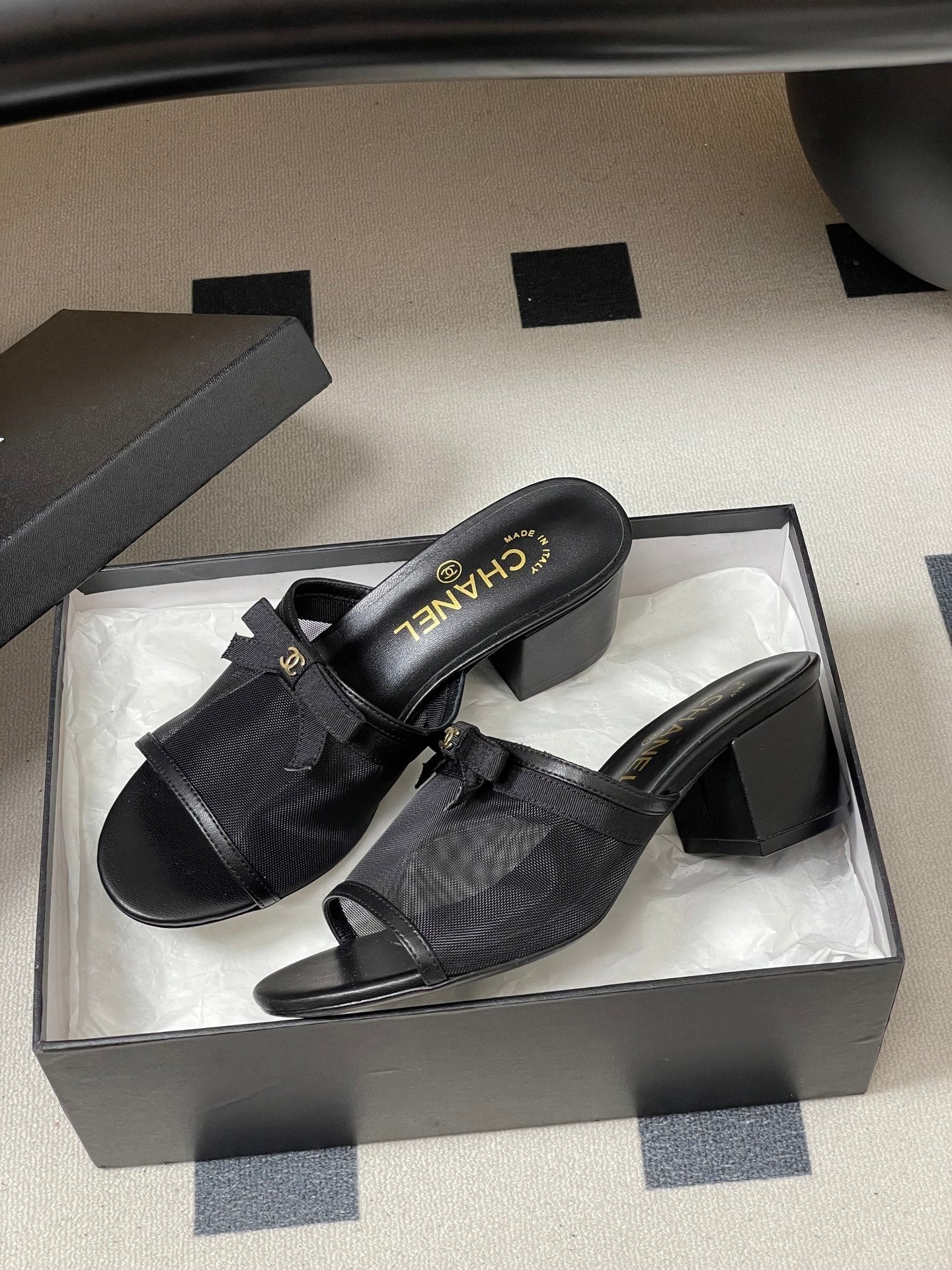 CC 2026 Sandal Bow Mesh Calfskin