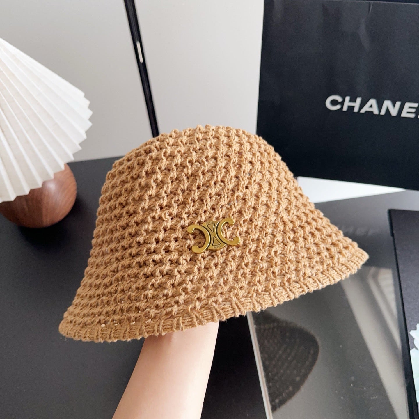 Celine Wool Bucket Hat With Gold Logo 229042