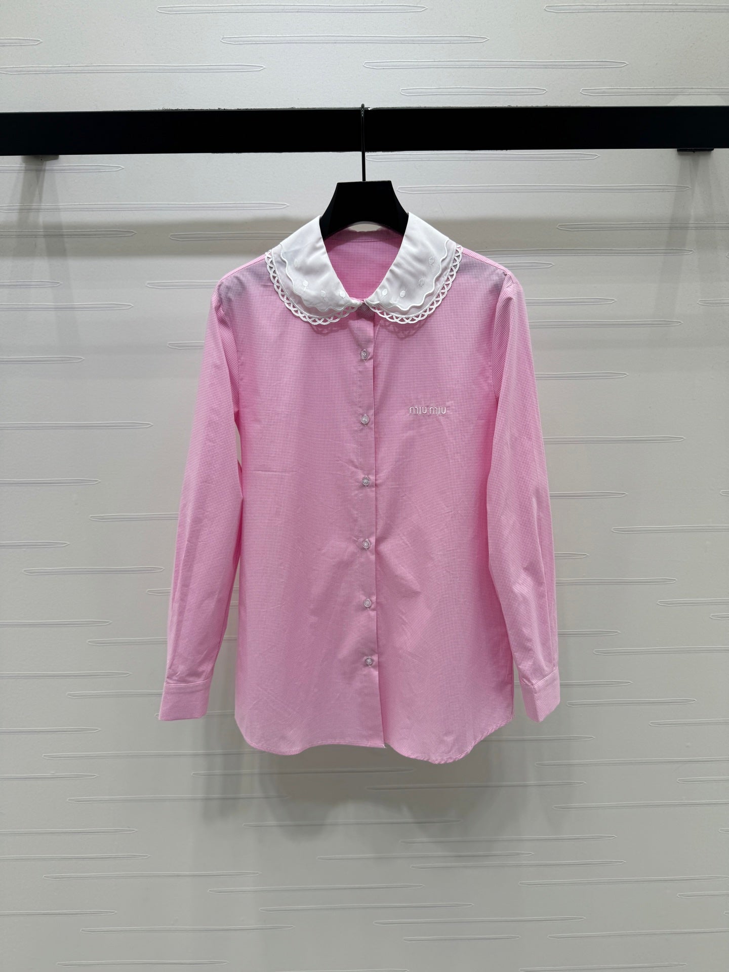 Miumiu 2026 Peter Pan Collar Plaid Shirt Cotton 392639