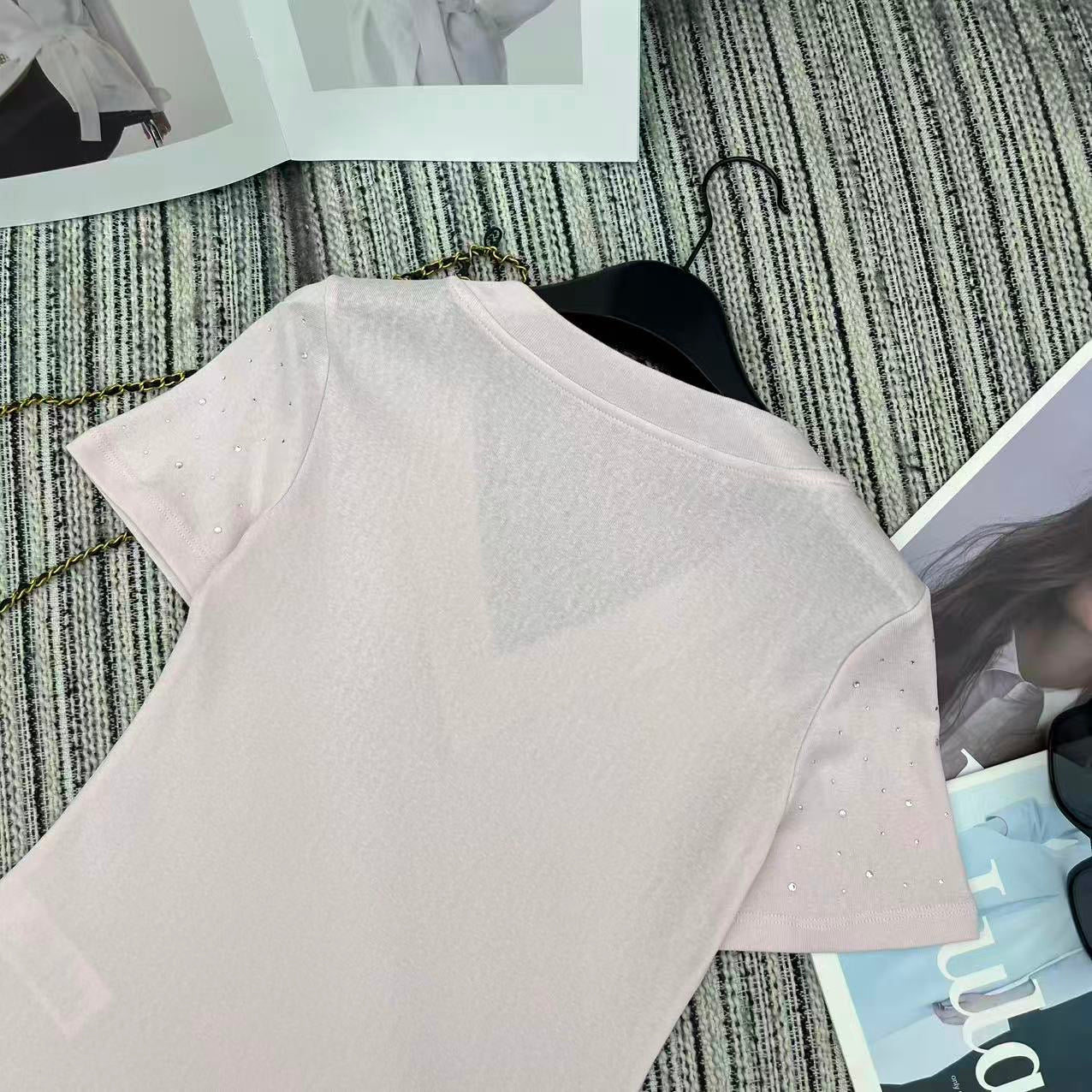 Chanel 2026 Collar Short-sleeved Top With Rhinestone Cotton 367862
