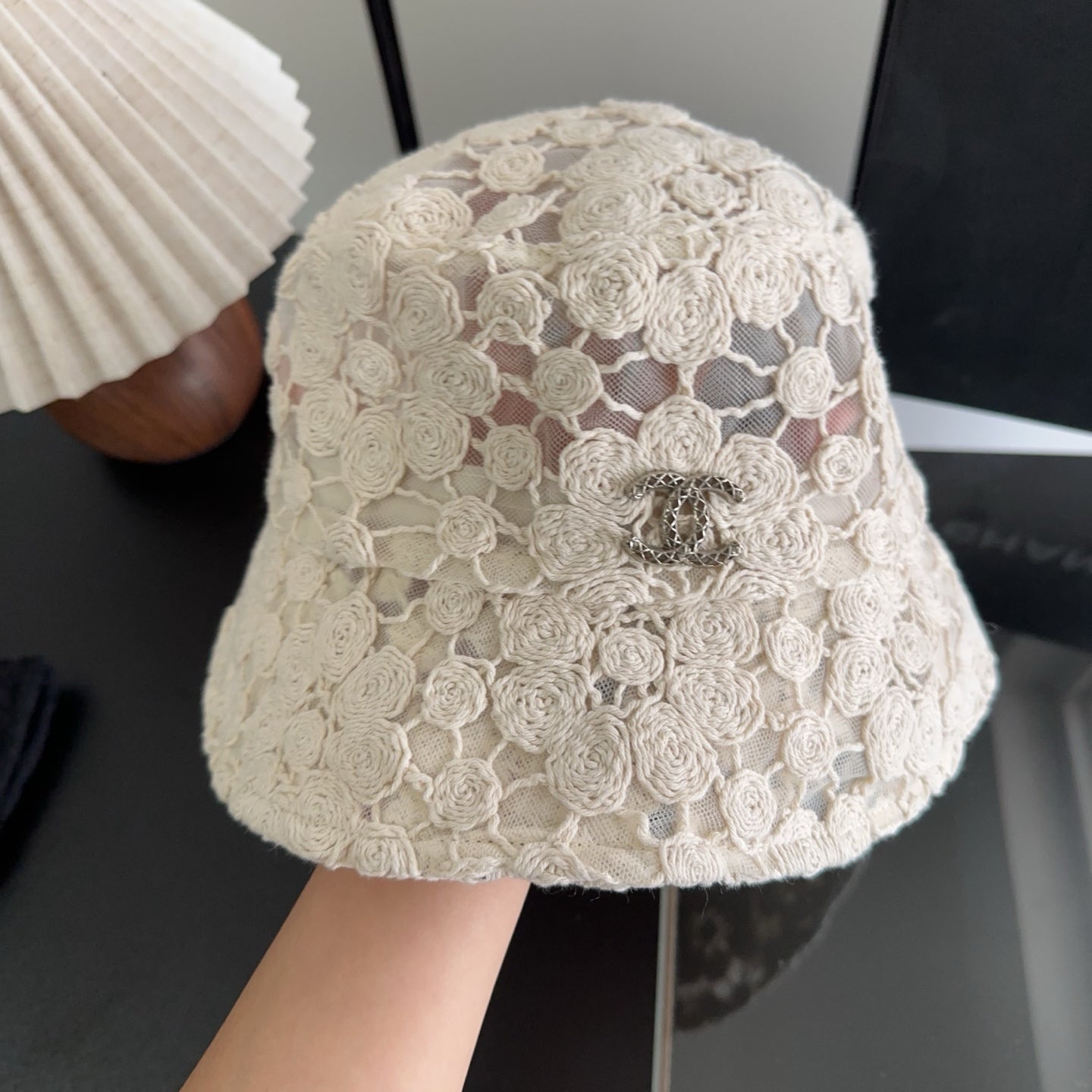 Chanel Flower Lace Bucket Hat Cotton 236967