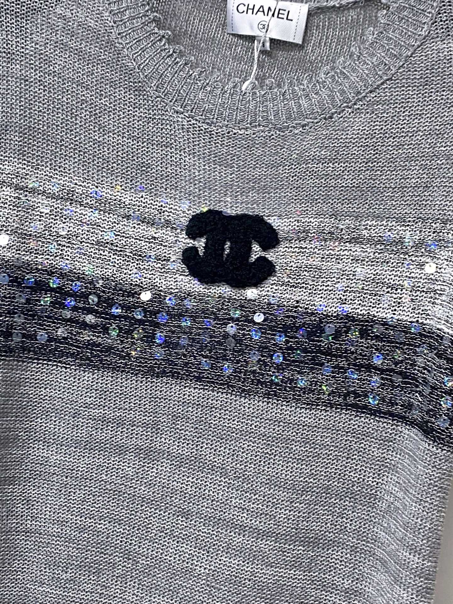 Chanel 2026 Short-sleeved Shirt Grey White Tencel Wool 295276