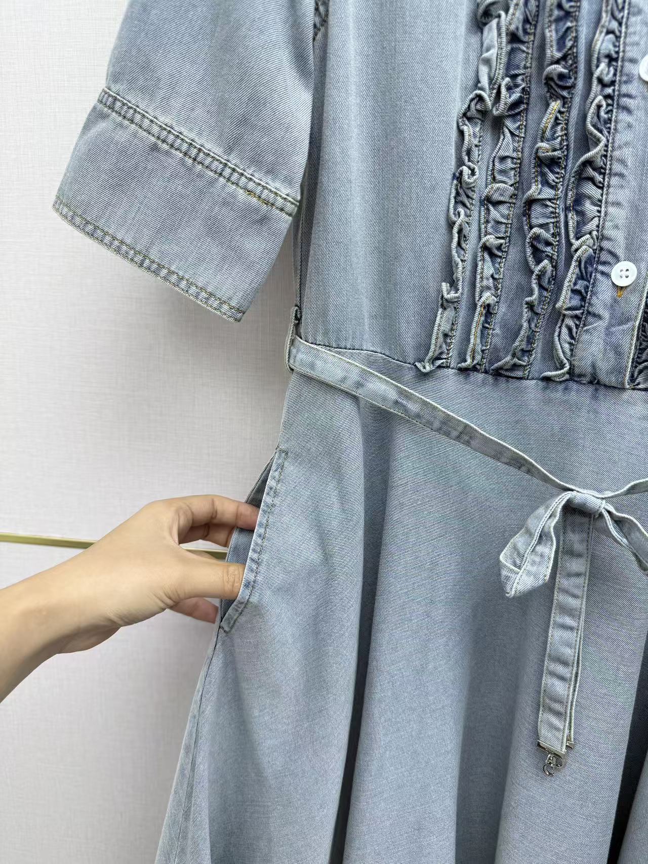 Dior 2026 Denim Ruffled Trim Dress Cotton 380464