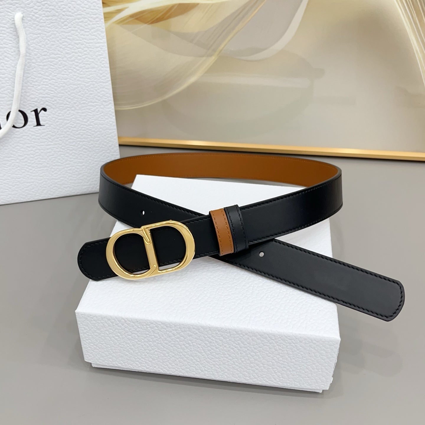 Dior 30mm Montaigne Reversible Belt Smooth Calfskin 208864