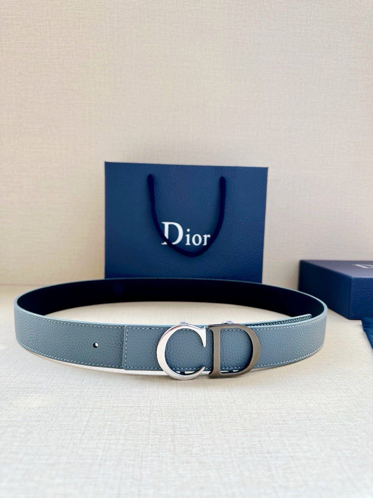 Dior 35mm Montaigne Reversible Belt Grained Calfskin 208469